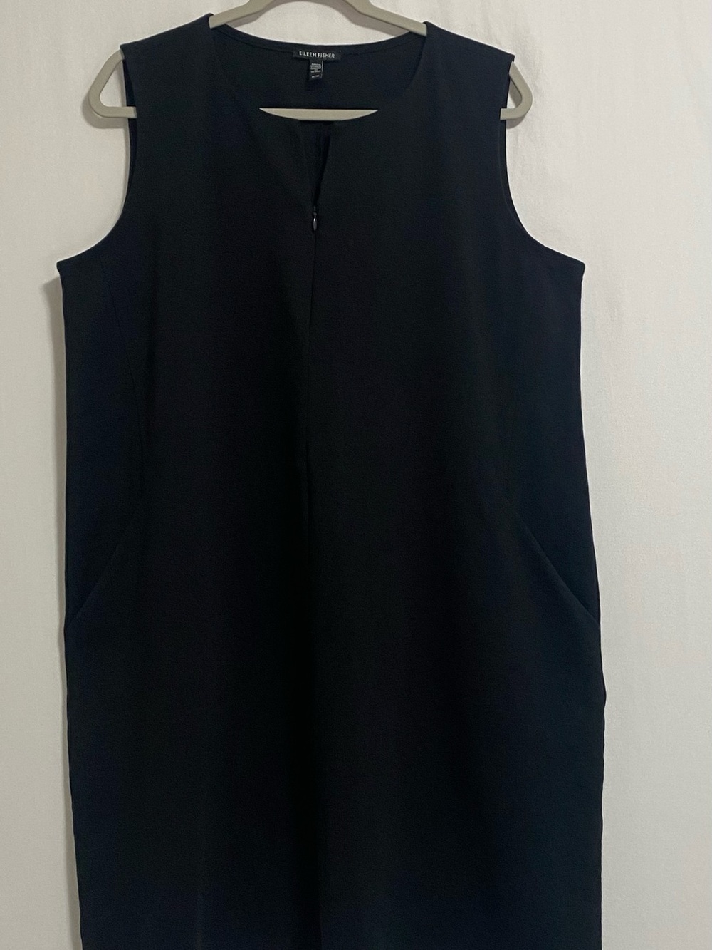 Eileen Fisher Black Sleeveless Midi Shift Dress with Pockets